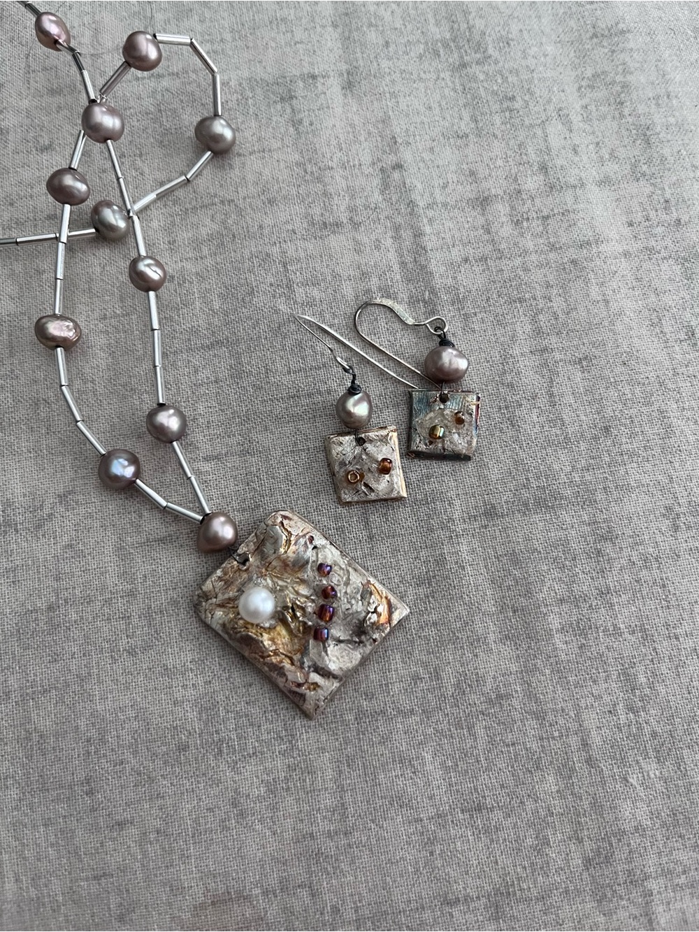 Pearl Accent Silver-Tone Pendant Necklace & Earrings Set